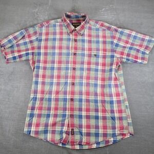 Woolrich Y2K Mens Short Sleeve Button Up Plaid Shirt Multicolor Flaw Lg
